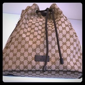 NEW Gucci Canvas GG Drawstring Backpack bag